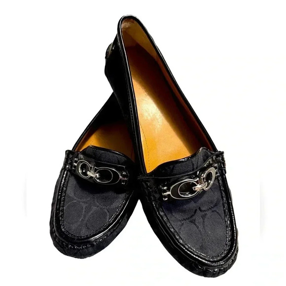 Coach Fortunata driving loafers black leather signature C buckle Size 8 - Picture 3 of 8